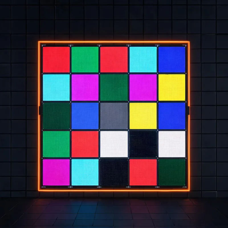 Modular LED display cabinet on a technical studio floor